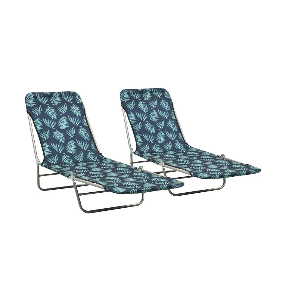 vidaXL Folding Sun Loungers 2 pcs Steel and Fabric Leaf Pattern