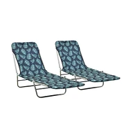 vidaXL Folding Sun Loungers 2 pcs Steel and Fabric Leaf Pattern