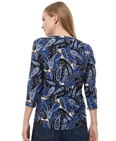 Jones New York Women's Printed Crepe V-Neck Keyhole Top