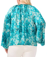 Vince Camuto Plus Printed Split-Neck Long-Sleeve Blouse, Created for Macy's