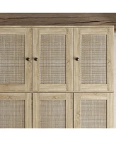 Famapy Brown Rattan Doors Wardrobe with 5-Drawers,2-Hanging Rods,Top Cabinet