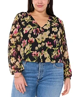 Vince Camuto Plus Floral-Print V-Neck Blouse