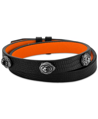 Bulova X Marc Anthony Men's Lion Head Studded Leather Wrap Bracelet