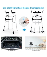 Sugift Folding Height Adjustable Walking Frame with Armrest Support-Silver