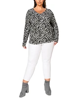 Coin 1804 Plus Zebra Print Cozy V-Neck Dolman Sleeve Top