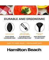 Hamilton Beach Cooking Solid Spoon Nylon, Non-Stick Cookware, Comfortable Soft & Durable Plastic Handle, Seamless, Rustproof, Plastic Serving Spoons,