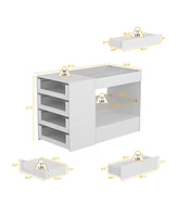 Homsee White 8-Drawers Bedroom Dresser with Glass Top and Glass Drawers
