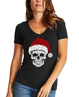 La Pop Art Women's Santa Skull Word V-Neck T-shirt