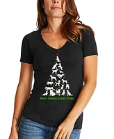 La Pop Art Women's Here Comes Santa Paws Word V-Neck T-shirt