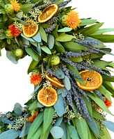 GreenishBlu Real Aromatic Wreath Bayleaf, Seeded Eucalyptus, Safflower, Dried Lavender and Dehydrated Orange Slices, 22"