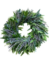 GreenishBlu Real Aromatic Wreath Preserved Baby Blue Eucalyptus, Dried Lavender and Rosemary, 22"