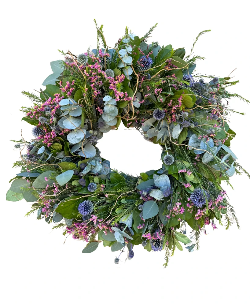 GreenishBlu Silver Dollar Eucalyptus, True Blue Eucalyptus and Curly Willow Real Wreath, 22"