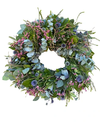 GreenishBlu Silver Dollar Eucalyptus, True Blue Eucalyptus and Curly Willow Real Wreath, 22"