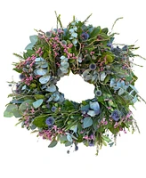 GreenishBlu Silver Dollar Eucalyptus, True Blue Eucalyptus and Curly Willow Real Wreath, 22"