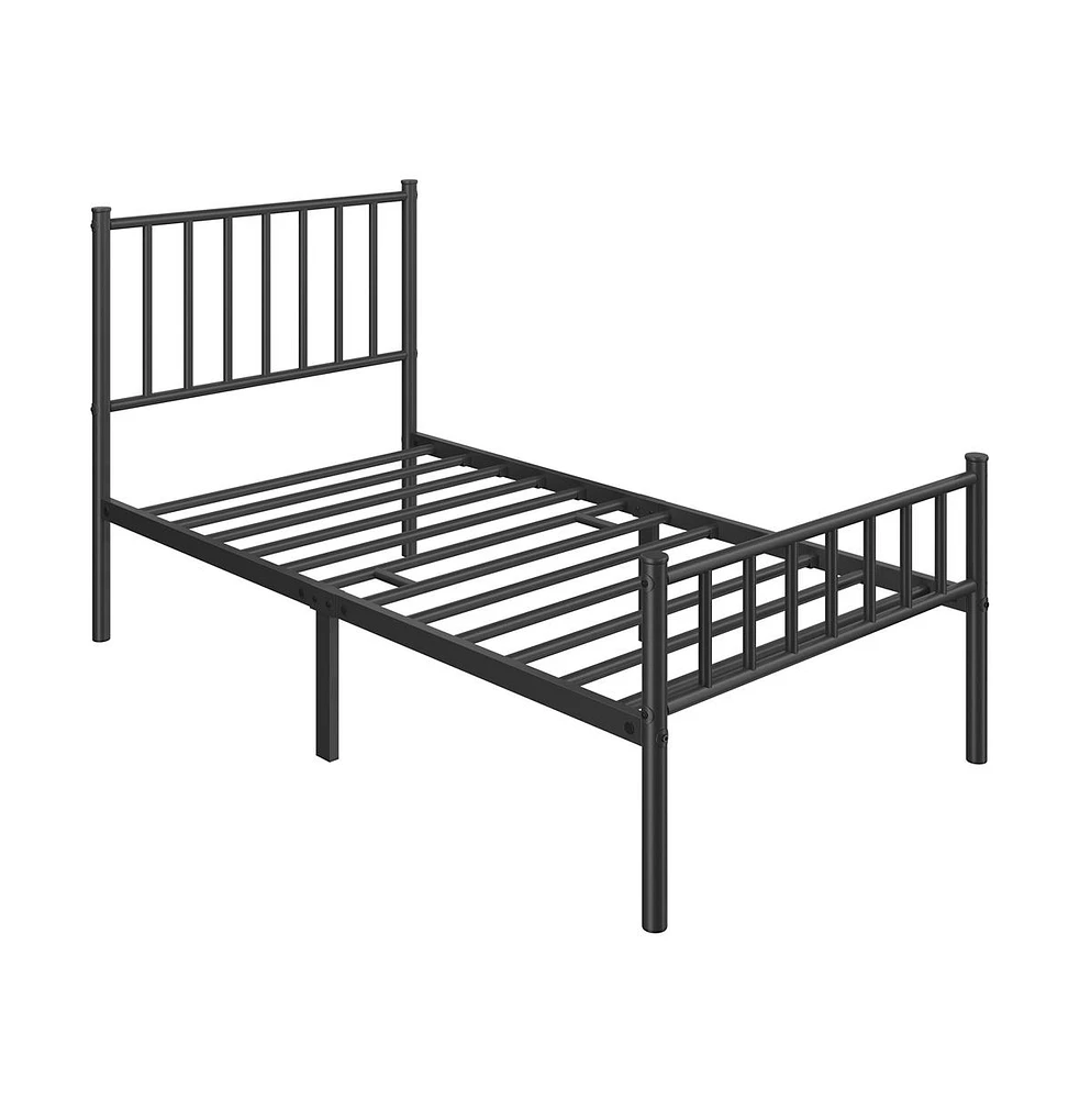 Yaheetech Twin Size 12-Slat Metal Bed Frame with Spindle Headboard, Footboard, 13 Inches Underbed Storage, Black