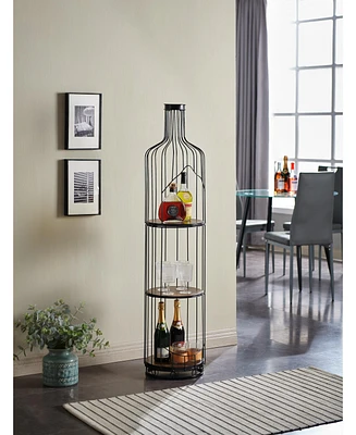 Kings Brand Furniture Tall Wine Bottle Shaped Stand with Shelf, Freestanding Floor Wine Rack Holder, Liquor Bar Shelves Storage Organizer