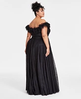 City Studios Trendy Plus Tulle-Trim Off-The-Shoulder Gown, Created for Macy's