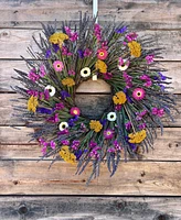 GreenishBlu Real Preserved Wreath Long Lasting, Colorful Dried Paper Daisy, Yellow Yarrow and Dried Lavender, 22"