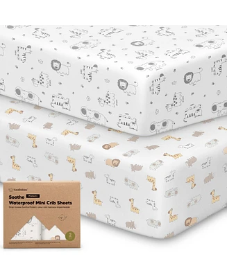 KeaBabies 2pk Soothe Waterproof Fitted Mini Crib Sheets for Girl, Boy, 100% Organic Soft Cotton Pack and Play