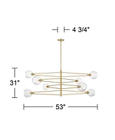 Zennia Soft Gold Chandelier Lighting 53" Wide Modern Glam Sputnik Clear Ribbing Glass Orb Shades 8-Light Fixture for Dining Room House Foyer Kitchen I