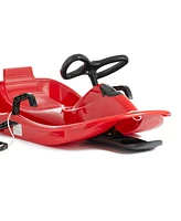 Slippery Racer Downhill Derby Kids Toddler Steerable Plastic Snow Sled, Red