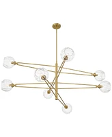 Possini Euro Design Zennia Soft Gold Chandelier Lighting 53" Wide Modern Glam Sputnik Clear Ribbing Glass Orb Shades 8