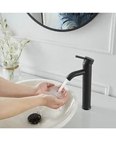 Greenspring Bathroom Vessel Sink Faucet Black Single Handle One Hole Commercial Lavatory Vanity Faucets with Pop Up Drain and Supply Line