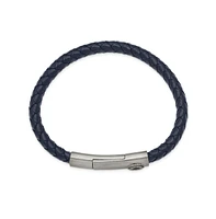 Chisel Stainless Steel Antiqued Compass Blue Leather Bracelet