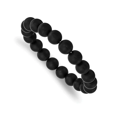 Chisel 10mm Black Agate Beaded Stretch Bracelet