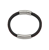 Chisel Stainless Steel Braided Black Leather Id Bracelet