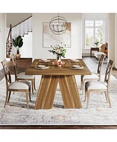 Tribesigns 71" Large Dining Table for 6 People, Farmhouse Dinner Table, Wood Rectangular Dining Table with Thickened Legs for Kitchen, Dining Room, Li