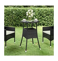 vidaXL Patio Table 23.6"x29.5" Tempered Glass and Poly Rattan