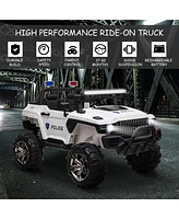 Aosom 12V Police Car Ride-on Truck with Remote Control & Siren, White