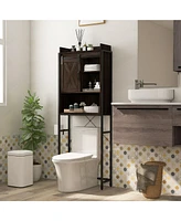 Gymax Over The Toilet Storage Cabinet Rack Bathroom w/ Slipping Barn Door & Adjustable Shelf Espresso