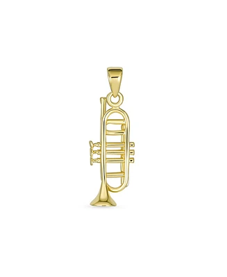 Bling Jewelry 14K Yellow Gold Unisex Classic Musician Teacher Student Jazz Lover Trumpet Instrument Pendant Necklace No Chain