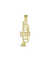 Bling Jewelry 14K Yellow Gold Unisex Classic Musician Teacher Student Jazz Lover Trumpet Instrument Pendant Necklace No Chain