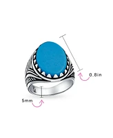 Bling Jewelry Compressed Blue Turquoise Oval Cabochon Western Claw Ring Sterling Silver