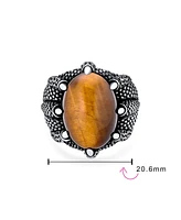 Bling Jewelry Big Retro Stripe Statement Oval Signet Natural Tiger Eye Claw Ring Silver