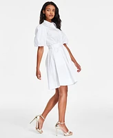 Karl Lagerfeld Paris Women's Puff-Sleeve Tied Shirtdress