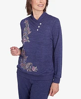 Alfred Dunner Petite French Quarter Paisley Embroidered Envelope Neck Top