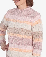 Alfred Dunner Petite Telluride Chenille Spray Dyed Stripe Sweater