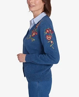 Alfred Dunner Petite Harvest Moon Paisley Floral Two One Collared Cardigan Sweater