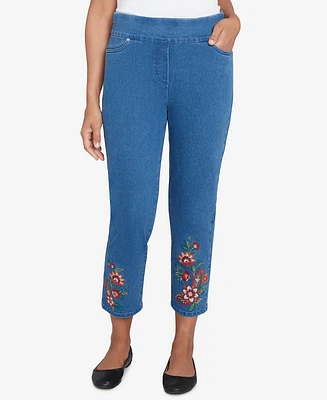 Alfred Dunner Petite Harvest Moon Floral Embroidered Denim Ankle Pants