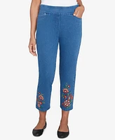 Alfred Dunner Petite Harvest Moon Floral Embroidered Denim Ankle Pants