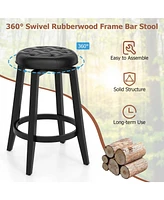 26" Swivel Bar Stool Set of 2 Upholstered Counter Height Rubber Wood Frame