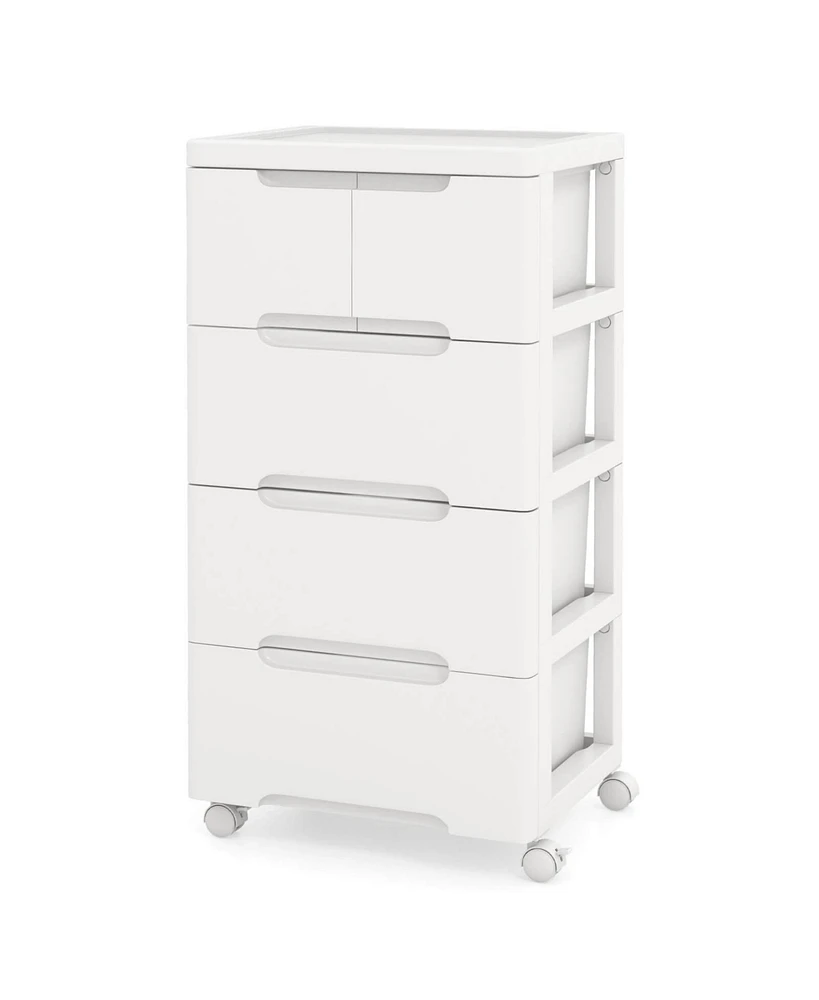 Costway Pcs -Drawer Plastic Rolling Storage Cart with 4 Universal Wheels Dresser Cabinet