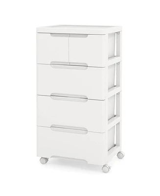 Costway Pcs -Drawer Plastic Rolling Storage Cart with 4 Universal Wheels Dresser Cabinet