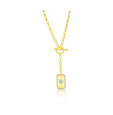 Simona Sterling Silver, Rectangle North Star Cz Toggle Necklace - Gold Plated