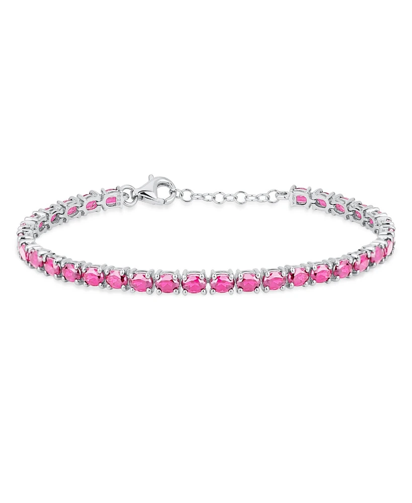 Bling Jewelry Simple Strand Synthetic Pink Topaz Tennis Bracelet For Women .925 Sterling Silver 7-7.5 Inch