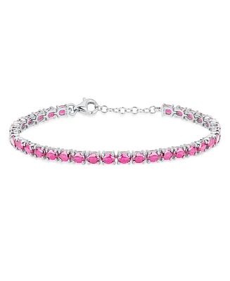 Bling Jewelry Simple Strand Synthetic Pink Topaz Tennis Bracelet For Women .925 Sterling Silver 7-7.5 Inch